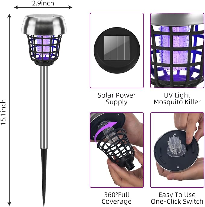 2026 New Solar Bug Zapper Outdoor, Mosquito Killer, Waterproof Fly Traps Gnat Zapper for Small Flying Insect Bug Fly Gnat, Waterproof Mosquito Repellent for Patio Yard Garden Farm(4)