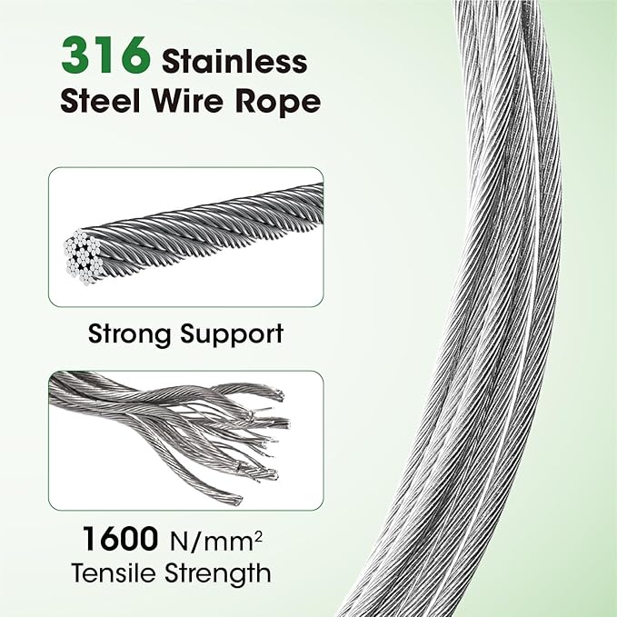 Professional T316 Stainless Steel Wire Trellis Kit for Climbing Plants Outdoor, Heavy Duty Plant Support System (53Ft x 1/8"), Garden Wire Grid Espalier Trellis Kit with Rust Proof Design