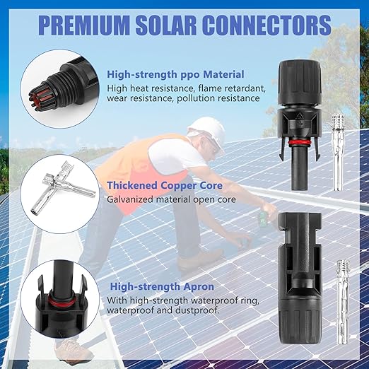 50PCS Solar Connectors, 25 Pairs with 2 Pack Wrenches - IP67 Waterproof, 1000V 30A Male/Female, Multi-Contact, 4 Connectors for 2.5/4/6mm Solar Panels