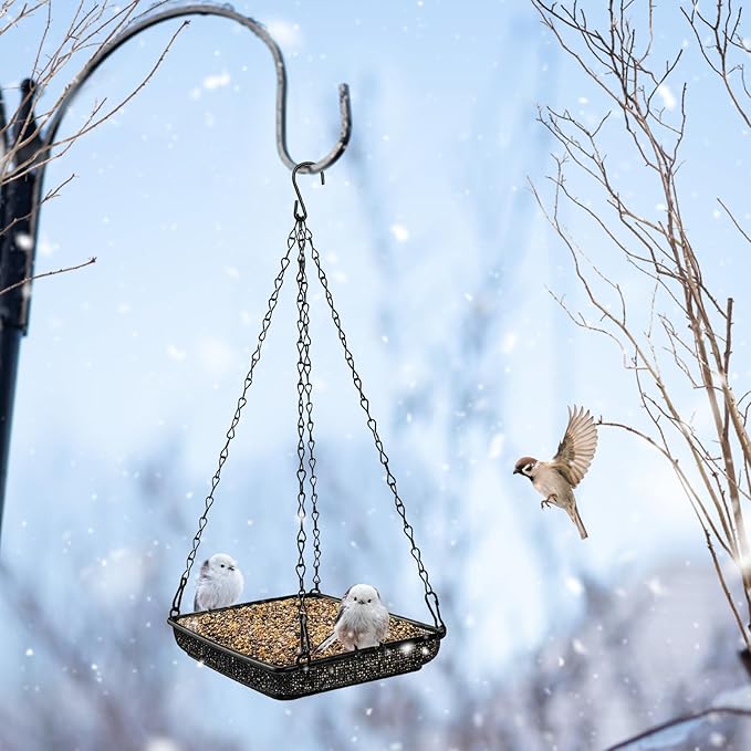 MIXXIDEA Hanging Bird Feeder Tray Metal Mesh Platform Seed Feeder with Durable Chains for Outdoors Garden Great for Attracting Birds (1 Pack)