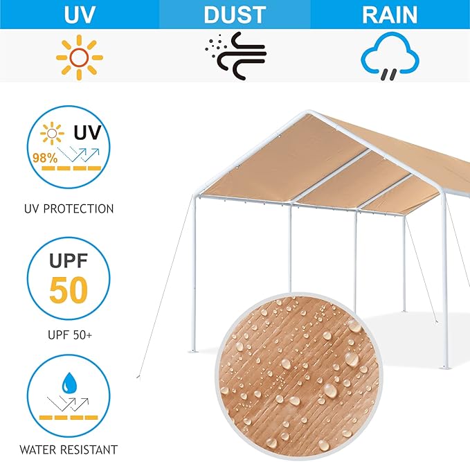 ABCCANOPY 10x20 FT Carport Garage Car Boat Shelter Party Tent, Beige