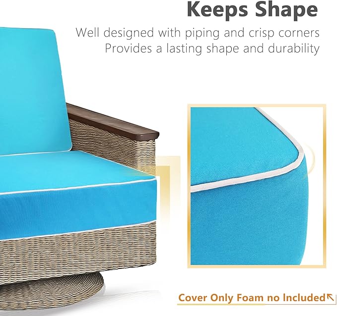 Porch Shield Patio Cushion Covers Replacement Set 4 Waterproof Fade Resistant Outdoor Chair Seat Cushion Slipcovers 22 x 20 x 4 inch, Peacock Blue