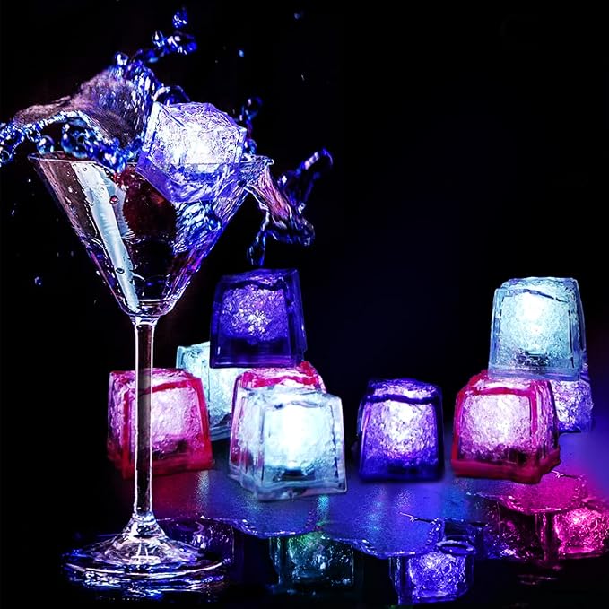60PCS Waterproof LED Light Up Ice Cubes for Drinks That Change Colors Flashing Glow in the Dark for Bar Club Drinking Party Wine Wedding Swimming Pool Decoration