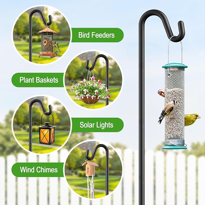 76" Shepherds Hooks for Outdoor, Adjustable Bird Feeder Pole with 5 Prong Base, Heavy Duty Bird Feeder Pole for Hanging Bird Feeders, Plant, Wind Chimes, and Garden Decorations