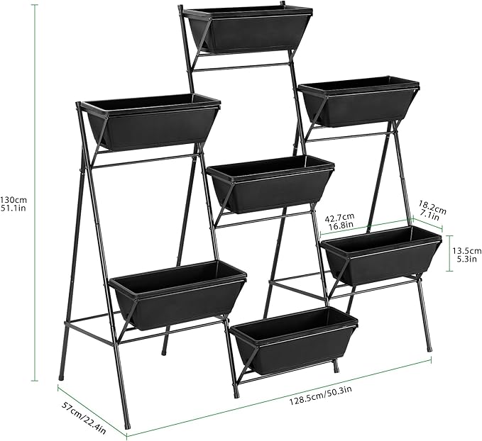 Raised Garden Bed Tiered Vertical Garden Planters Outdoor 7 Planter Boxes with Legs Indoor Elevated Herbs Flowers Vegetables Garden Box for Backyard Patio Balcony, Black