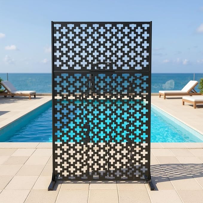 Garvee Metal Privacy Screen Outdoor, 72" h×47" w Balcony Patio Privacy Screen, Freestanding Privacy Fence, Decorative Panel, Patio Room Divider for Garden, Balcony, Deck