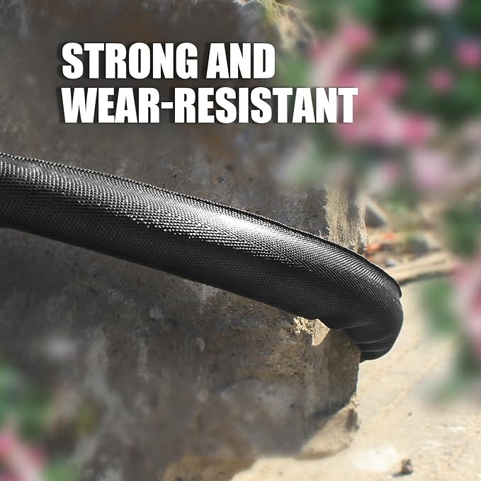 Non-Expandable Garden Hose 75feet, Flexible Water Hose with 10 Function Hose Nozzle, Lightweight, Tangle Free, Rust Proof for Yard (Black)