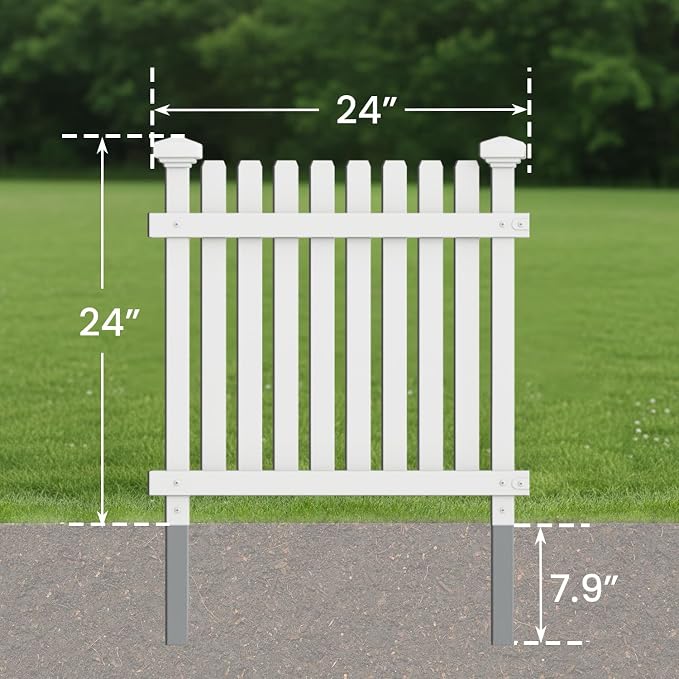 MELLCOM 2ft H x 2ft W (3 Panels) No Dig Garden Picket Fence, Decorative Privacy Fence with Metal Stakes, Garden Fence Border for Backyard, Patio & Yard, White