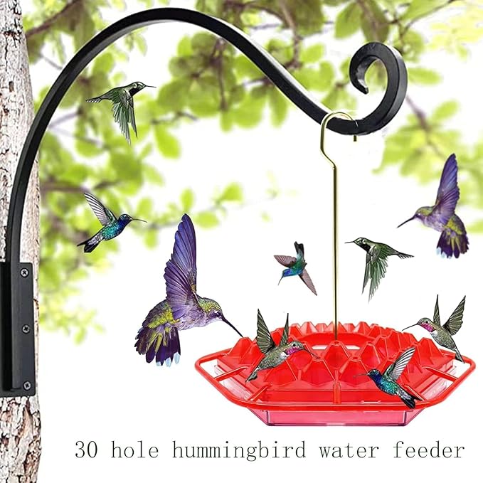 Hummingbird Feeders for Outdoors Hanging, 30 Feeding Ports,Bee-Proof and Leak-Proof - Easy to Clean and Refill, attracts Hummingbirds, Plastic with ant Fence and Hook (Golden)