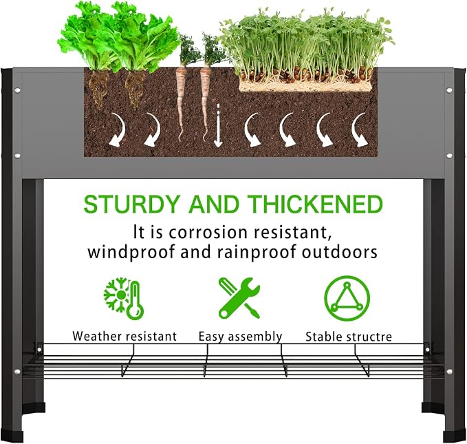 PROXRACER Raised Garden Bed with Detachable Legs Elevated Metal Planter Box for Growing Fresh Herbs Vegetables Flowers Succulents&Other Plants for Outdoor Backyard Patio Deck Balcony Black L