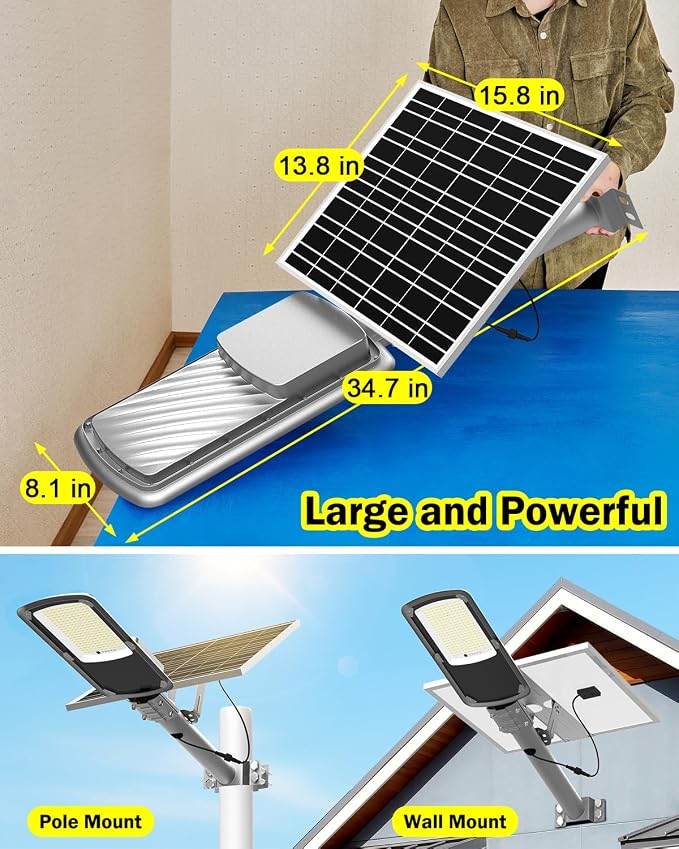 Engrepo Solar Street Lights Outdoor, 15-Hour Runtime IP65 Waterproof LED Flood Lights with Remote Control Dusk to Dawn Security Light for Wall, Parking Lot, Barn, 20000mAh