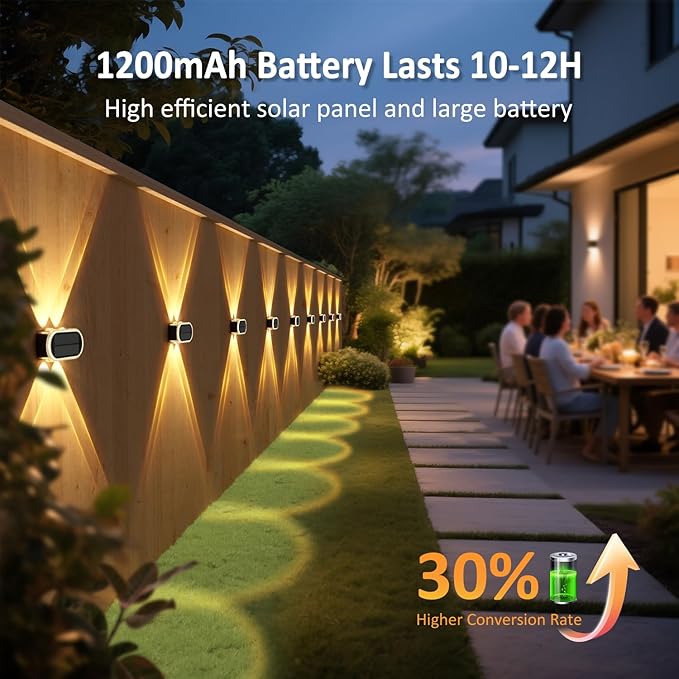 Solar Fence Lights Up Down: Led Solar Wall Lights Outdoor Ip65 Waterproof - 1200mah Dusk-to-Dawn Fence Lighting 3000K 4000K 6000K - Easy Install for Backyard Patio Porch 2-Pack
