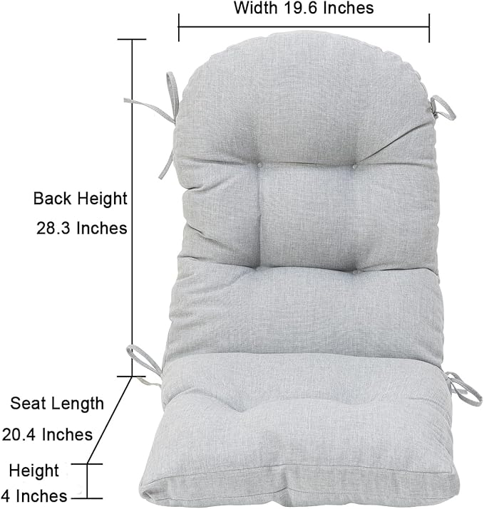 QILLOWAY Outdoor High Back Chair Cushion for Adirondack, All Weather Rocking Chair Cushions Thick Padded Replacement for Patio Furniture,Gray,White
