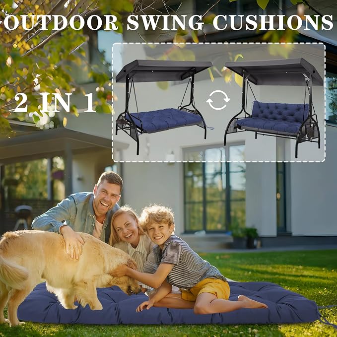 Porch Swing Cushions Outdoor, 5 Inch Thick Waterproof 2-3 Seater Replacement Swing Cushion with Backrest and Anti-Slip Ties, Perfect for Porch, Patio, Garden, Outdoor Bench Furniture, 48×40×5 Inch