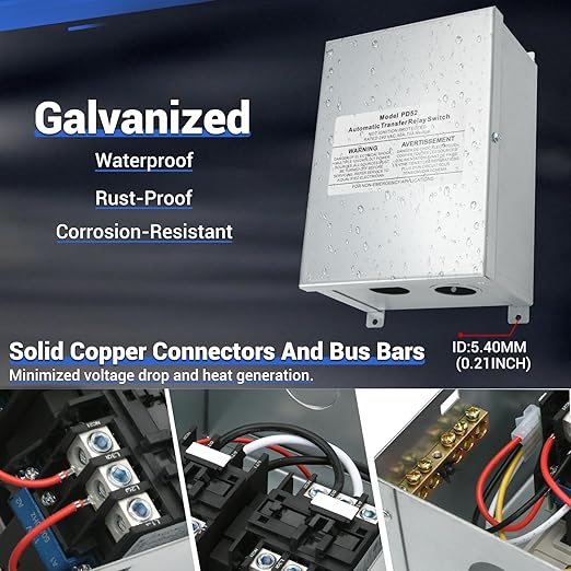 50 Amp Automatic Transfer Switch for RV Speedboats Camping Van, 120/240 VAC 50Amp Dual Protection