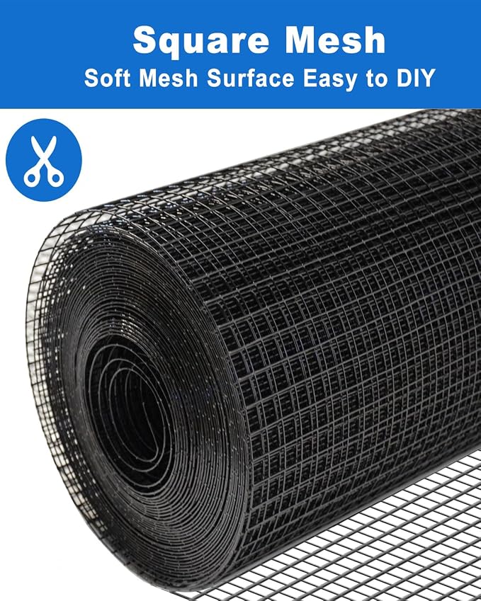 Black Hardware Cloth 1/2 inch 72" x 50' 19 Gauge - Durable Welded Wire Mesh Roll for Chicken Wire Fencing, Garden Fence,& Rodent Protection