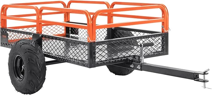 VEVOR ATV UTV Trailer Tow Behind Dump Cart, 1500lbs 15 Cubic Feet, Heavy Duty Yard Garden Trailer Pull Behind Dump Trailer for Lawn Mower Tractor