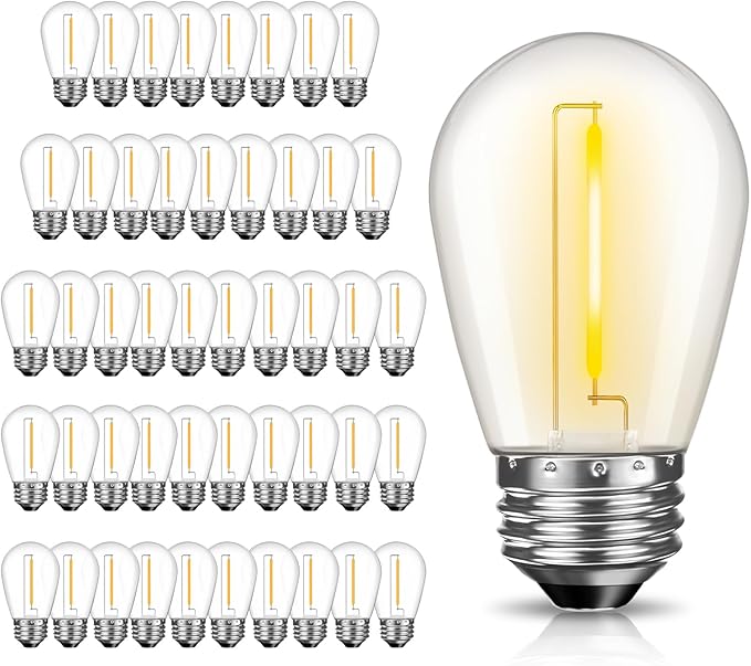 GvvooHome 48 Pack LED S14 Replacement Light Bulbs, Shatterproof Outdoor 1 Watt to Replace 11Watts String Incandescent Bulb, Dimmable, E26 Regular Medium Screw Base, 2200K Warm White