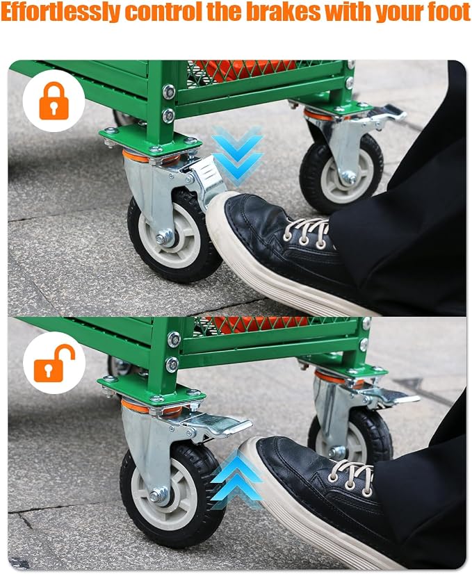 Garden Seat with Cart and Wheels for Seniors, Patio, Lawn & Yard | Lockable 360 Swivel Wheels, Heavy-Duty, Foam Handle Grip, Large Mesh Storage Basket, Comfortable Garden Rolling Seat