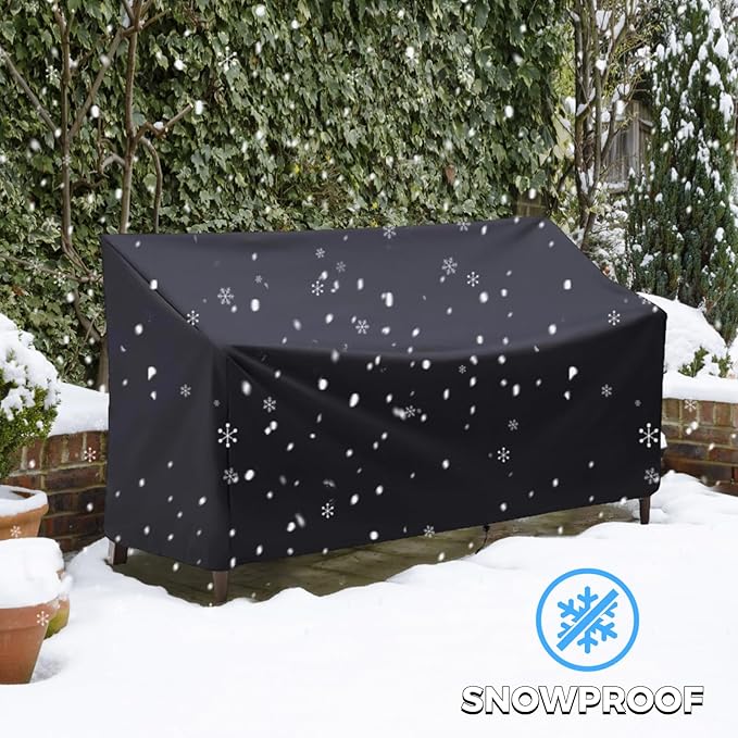 Outdoor Bench Cover, 2 Seater Patio Bench Cover, Waterproof Heavy Duty Furniture Cover with Air Vents, Buckles and Drawcord, All Weather UV Dust Protection for Porch Deck Garden, 53 x 26 x 35 in