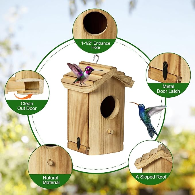 Hanging Hummingbird House for Outdoors, Wooden Mini Bird House, Durable Nesting Box for Hummingbird, Weather-Resistant Hummingbird House (Dimensions 5.9 * 3.7 * 4.1 inch)