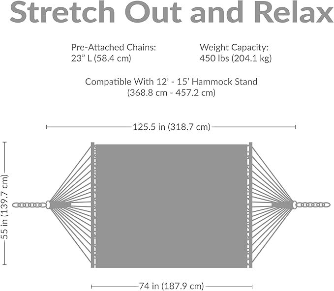 Sunnydaze Quilted Outdoor Hammock with Spreader Bars - Heavy-Duty 450-Pound Capacity Double Hammock for Outside - Woodland Stripe