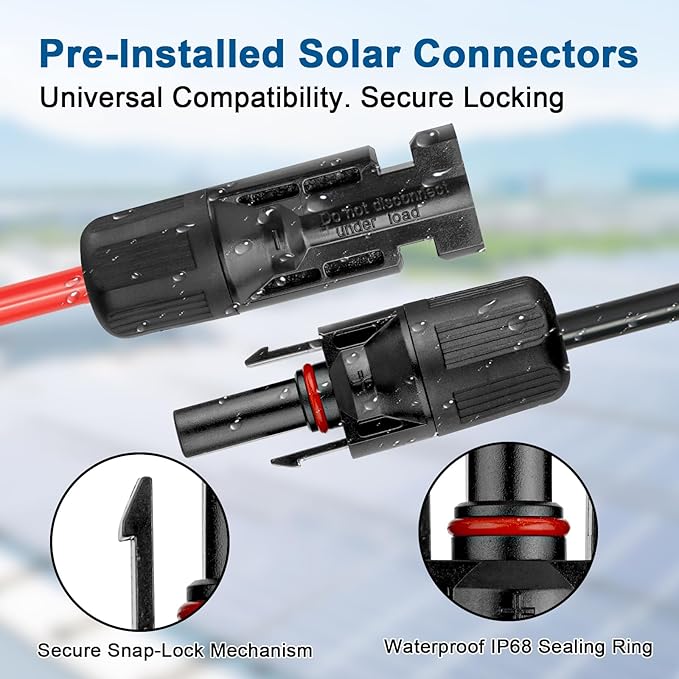 XRDS -RF Solar Panel Cable 10FT, 10AWG Solar Extension Cable with Male & Female Solar Connectors, Flame-Retardant Protective Sleeving Solar Cable, Weatherproof PV Wire for Solar Panel Connection