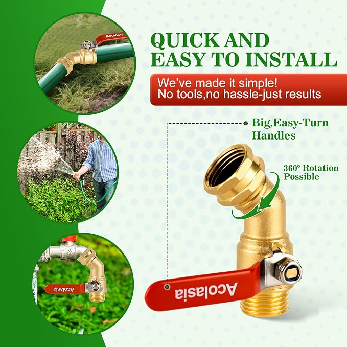 Brass Garden Hose Shut Off Valve with Full-Flow Design - Heavy Duty 3/4" GHT Connector, 304 Stainless Steel Handle