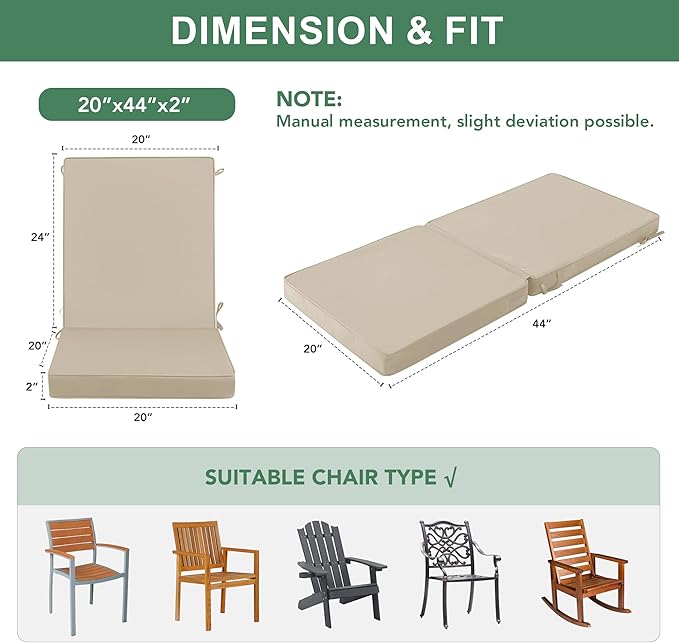 Summsun Outdoor Dining Chair Cushions 4 Pack, Water Resistant High Back Patio Seat Cushion Set with Ties, Removable Covers, Non-Slip Bottom for Garden Lawn Patio Furniture, 44 x 20 Inch, Cream