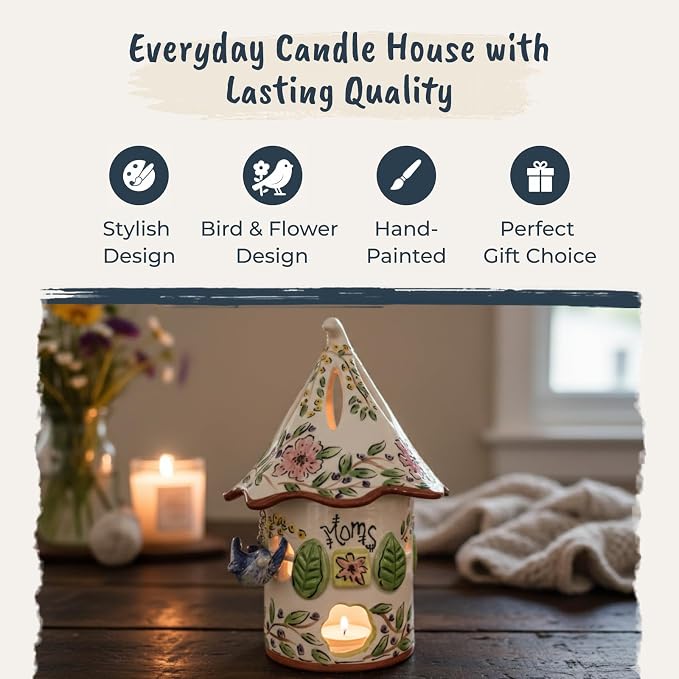 Blue Sky Clayworks Mom Wildflower Blue Bird Candle House, Ceramic, 6" L x 6" W x 9" H, Garden Thank-You Glow