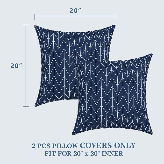LVTXIII Outdoor Pillow Covers 20x20 Inch, 2 Pack Large Square Throw Pillow Cases, Fade-Resistant Cushion Covers for Patio Furniture Sofa, Garden Porch, Herringbone Navy