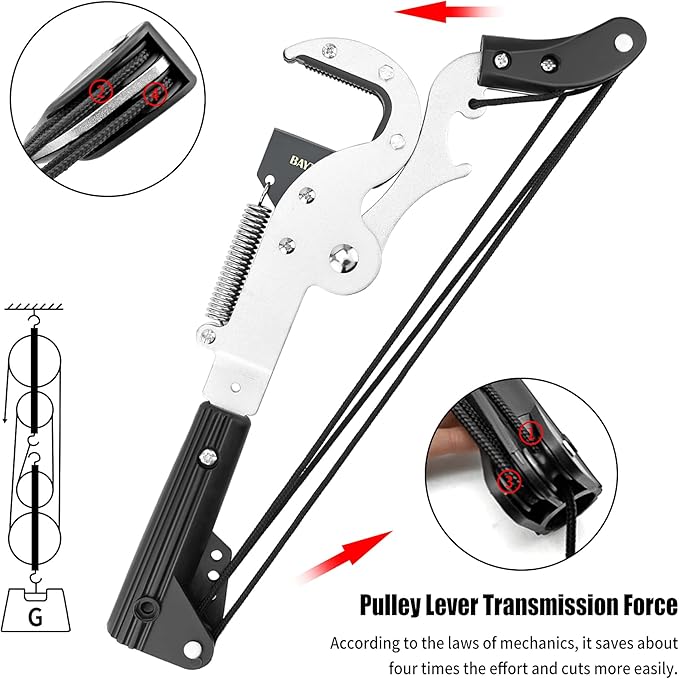 BAYTORY Extendable Tree Pruner Shears Head and Saw without Pole, High-Altitude 4 Pulleys Save Half of Your Effort, Pruning Trimmer Clipper for Plant Gardening Trimming Tool