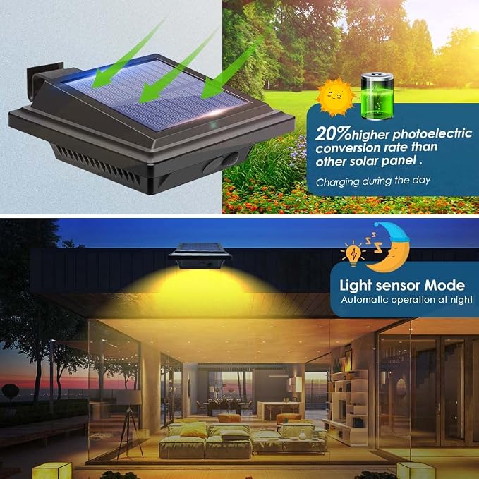 Solar Gutter Lights Outdoor, 40 LEDs Bright Solar Powered led Fence Light Deck Lights Waterproof for Wall, Deck, Fence, Stair, Step and Yard (Black Shell, 4Pack, Warm White)