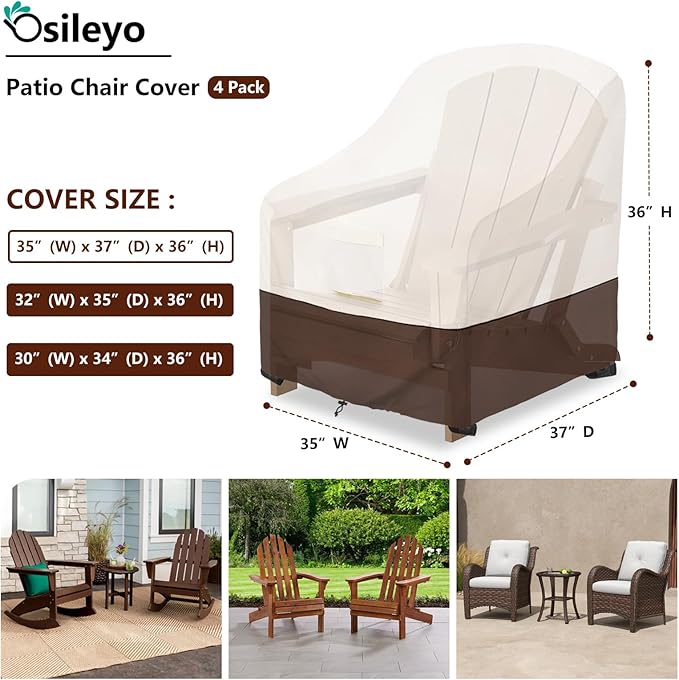 Adirondack Chair Cover 4 Pack,Waterproof Heavy Duty Patio Furniture Covers,Patio Adirondack Chair Covers for Outdoor Chairs(35 W x 37 D x 36 H inches) Beige & Brown