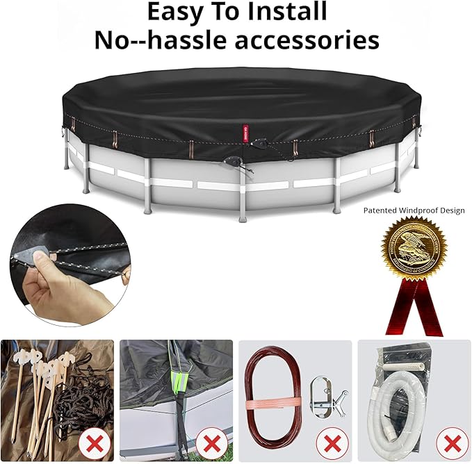 QH.HOME 550D 21.5 Ft Pool Covers for Above Ground Pools[Upgraded Tear-Proof & Windproof] wth Pre-Installed Dual-Rachet and Rope,Pool Covers for Above Ground Pools-Snug Fit & Waterproof Protection