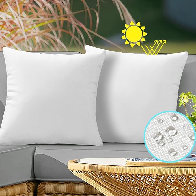 VAKADO Outdoor Waterproof Throw Pillow Covers 22X22 Set of 2 Decorative White Patio Furniture Cushion Cases Outside Decor for Couch Garden Bench Porch