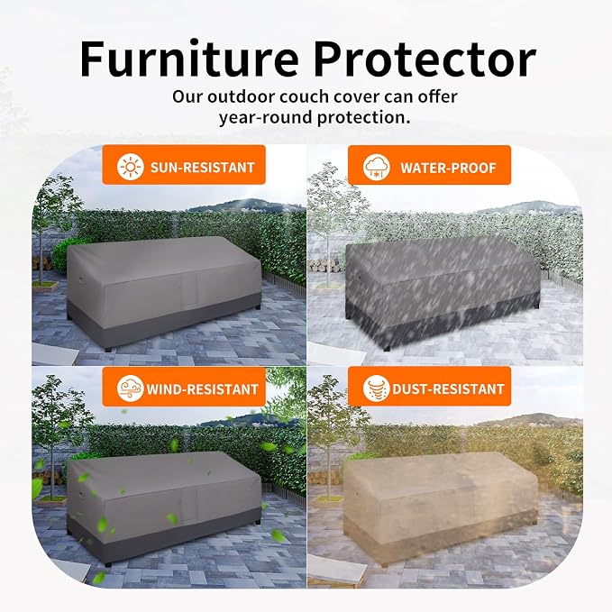 Easy-Going Waterproof Outdoor Couch Cover, Heavy Duty 4-Seater Patio Sofa Cover, Windproof Outdoor Furniture Cover with Air Vent （104Wx32.5Dx33H inch,Gray/Dark Gray)