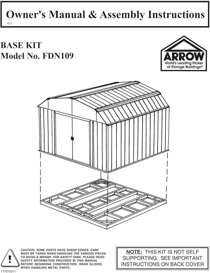 Arrow FDN109 Storage Shed with Floor Base Kit for 8'x8', 10'x8' & 10'x9' Arrow sheds
