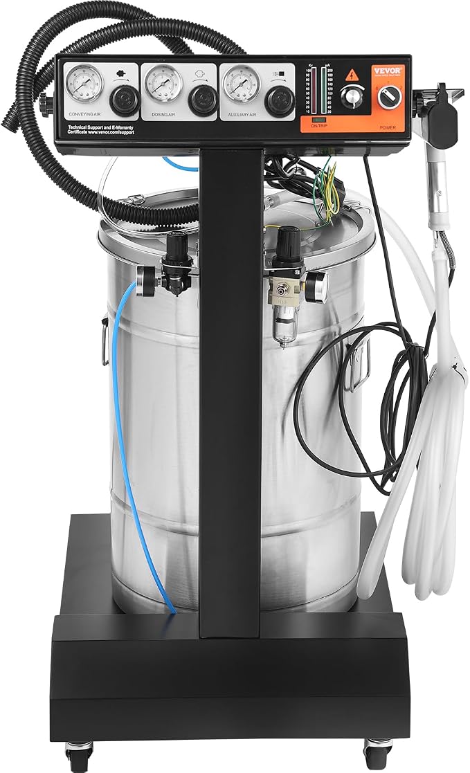 VEVOR Powder Coating System, 50W 100KV Electrostatic Output Machine with 50L Powder Hopper, 450g Per Minute Kit with Spray Gun and Trolley Base, Indoor and Outdoor