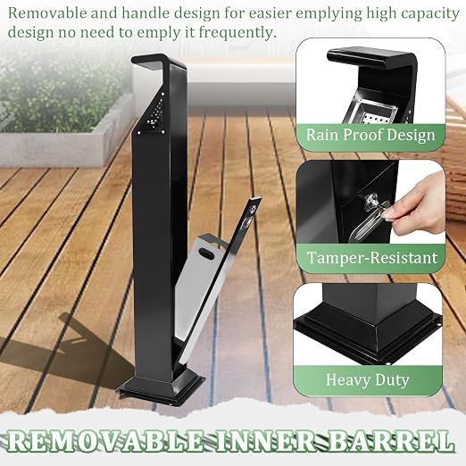 Wadoy Outdoor Trash Can Tall 46.5 Inch Standing Metal Receptacle with Removable Inner Bucket & Lockable Lid - Heavy Duty Steel for Patio, Porch, Commercial Use