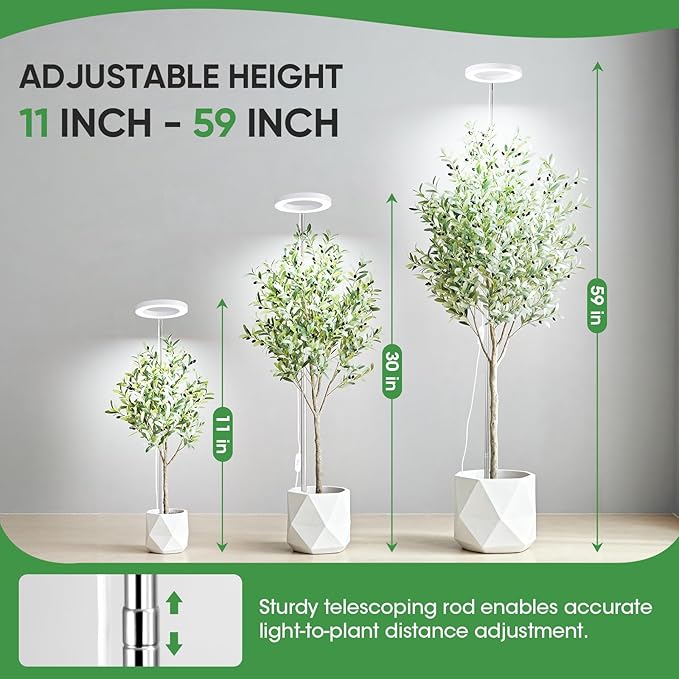 Grow Lights for Indoor Plants, 72 LED 6500K Full Spectrum, 59in Tall Plant Light, 3 Color Grow Lamp with Rotating Gooseneck, 8/12/16H Timer, 10 Brightness Levels, Height Adjustable