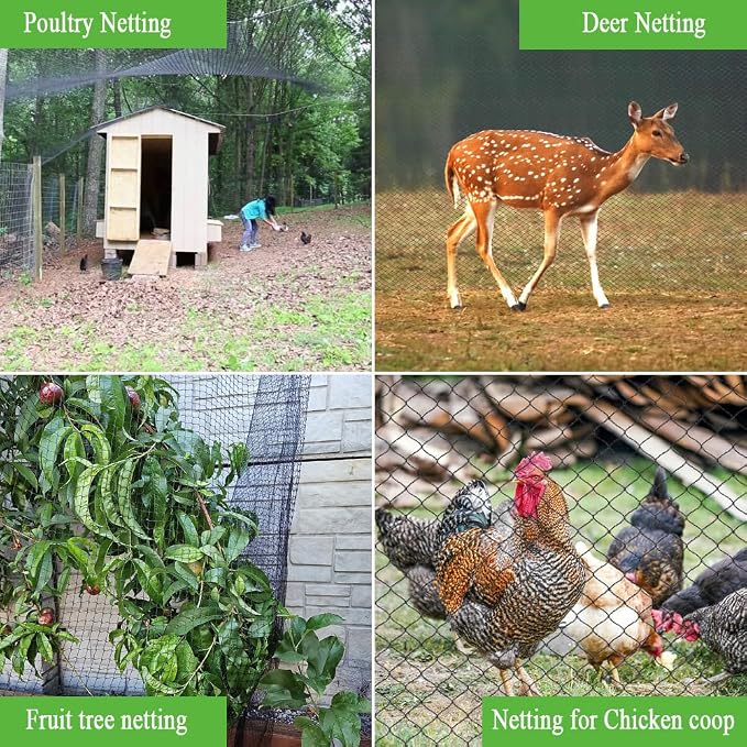 Bird Netting 15x15 Ft, 1/2In Mesh Heavy Duty Garden Netting Pest Barrier for Plants, Fruit Trees, Vegetables, Extra Strong Woven Mesh Netting, Animal Fencing Against Birds, Deer, Poultry