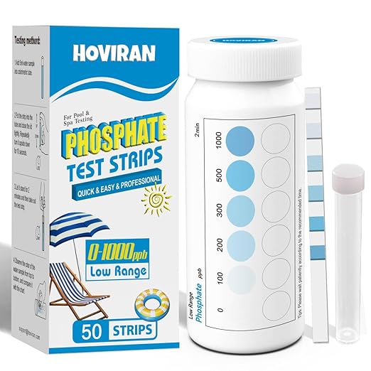 Phosphate Test Kit, Pool Phosphate Test Kit, 50 Counts Phosphate Test Strips for Hot Tub and Swimming Pool, Quick & Reliable Water Testing with Colorimetric Tube