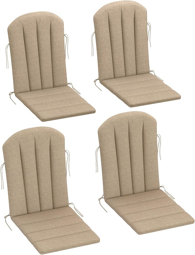 Outsunny Adirondack Chair Cushion Set of 4, Outdoor Chair Cushions with Ties, 25D High-Density Foam, High Back Patio Chair Cushions, Fade Resistant for Patio Furniture, 49" x 20" x 2", Beige