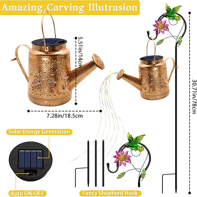 Solar Lanterns Outdoor Waterproof, Gift for Mom Grandma Women Wife Daughter Mother's Day, Blue Hummingbird Watering Can Light With Shepherd Hook, Solar Path Light Yard Art Outdoor Patio Garden Decor