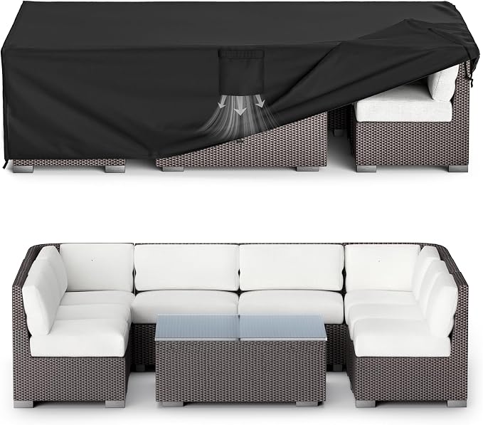 MR.COVER Patio Furniture Cover, Outdoor Sectional Sofa Set Cover Water Resistant General Purpose Rectangular 600D Heavy Duty Patio Table protection Size 108L x 82W x 28H inch
