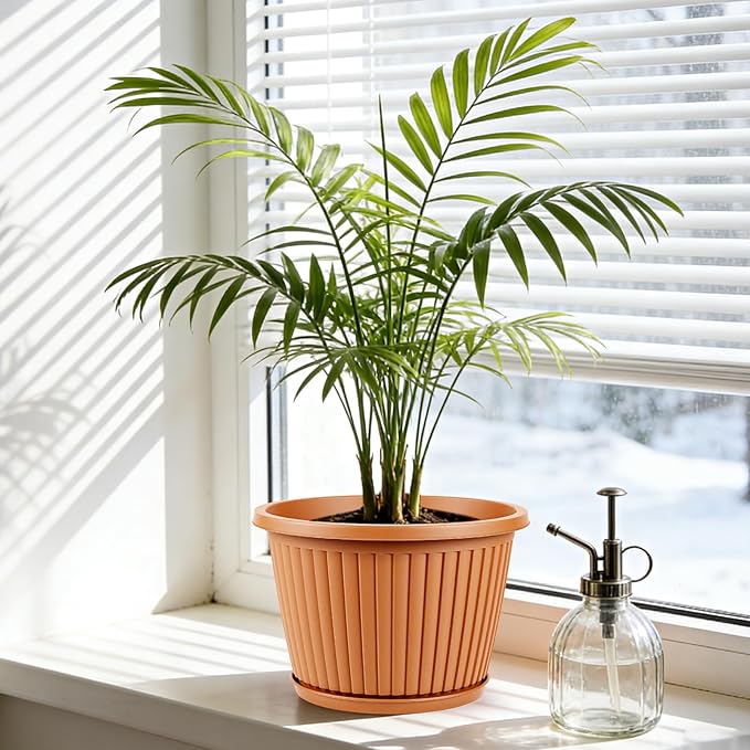 Large-Planter-Indoor-Outdoor Plant Pots, 16 inch 4 Pack Plastic Flower Pots with Saucer And Drainage Holes, Modern Garden Planters For Planting Medium Large Plants, Decorative Resin Garden Pots