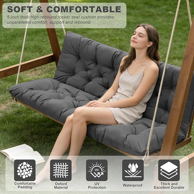 Porch Swing Cushions,Outdoor Cushions 3 Seater Replacement with Backrest, Waterproof Thickened Bench Cushion with Ties for Porch, Patio,Outdoor, Backyard and Garden (Dark Gray 47 * 40 in)