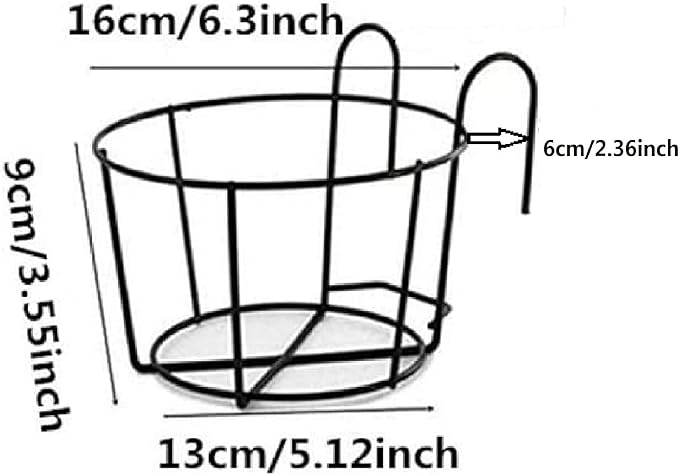 4 Pack Hanging Railing Planters Flower Pot Holders Plant Iron Racks Fence Metal Potted Stand Mounted Balcony Round Plant Baskets Shelf Container Box for Indoor&Outdoor Use-Black,Garden Steel Pots,6.3"