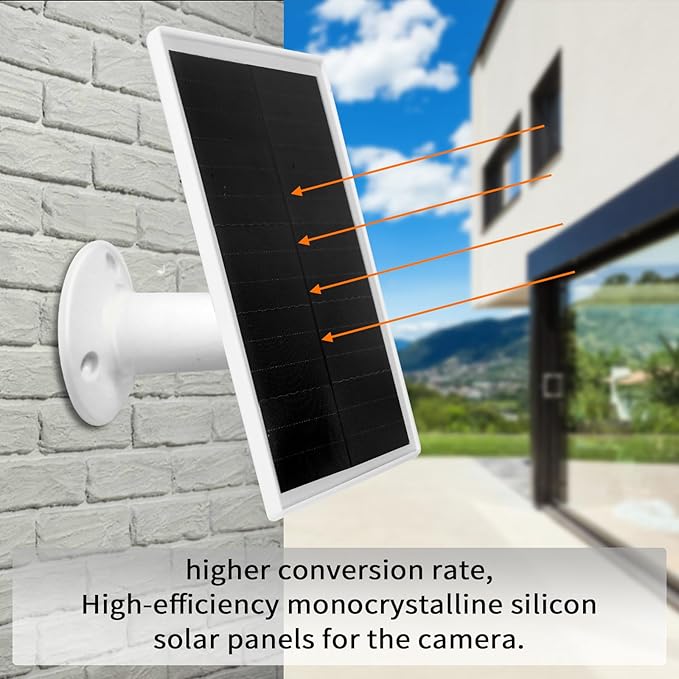 6W Solar Panel Charger, Solar Panel with Micro USB & USB-C Port for DC 5V Outdoor Rechargeable Battery Camera, IP66 Waterproof, 360° Adjustable Security Mount, 1PC